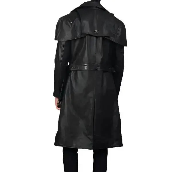 Men's Black Leather Trench Coat by Riders Republic UK