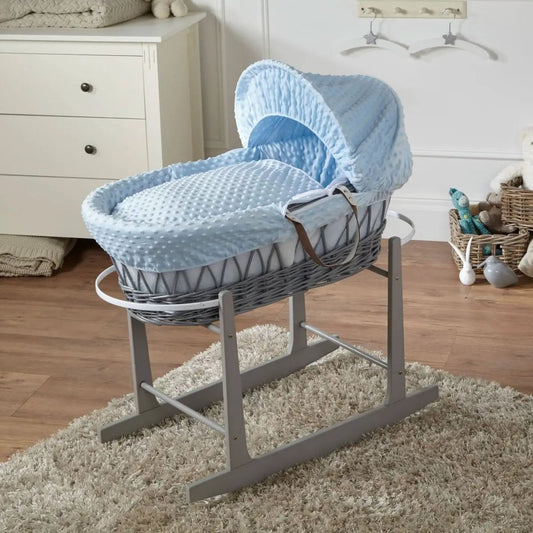 Blue Dimple Grey Wicker Baby Moses Basket With Stand by For Your Little One