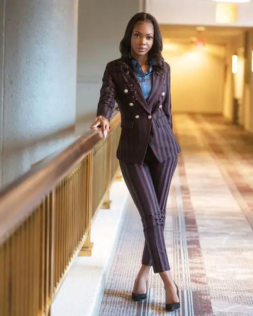 Burgundy stripped 2-piece pants suit (UK size 10) by EDKAY COLLECTION UK