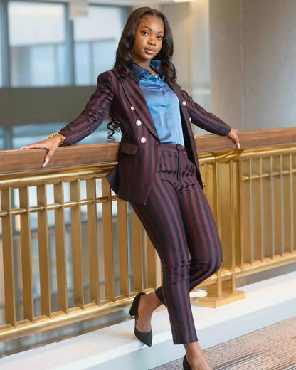 Burgundy stripped 2-piece pants suit (UK size 10) by EDKAY COLLECTION UK