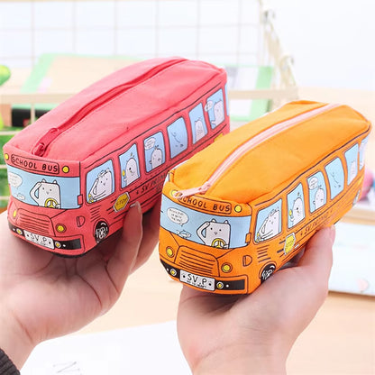 Creative Animal School Bus Stationery Canvas Pencil Case Storage Organizer Pencil Bag Gift Office School Stationery Supply by All Mart Bristol Ltd