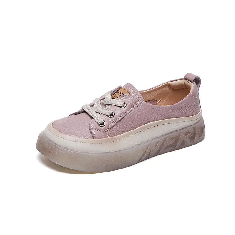 First Layer Cowhide Shallow Mouth Pumps Female Genuine Leather Casual Board Shoes Rubber Platform Shoes by Dropshipman