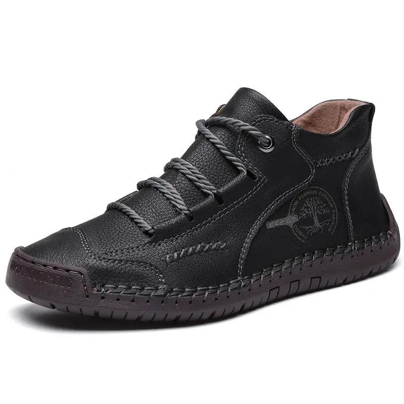 Men's Autumn Sewing High-top Leather Flat Outdoor Work Clothes Casual Shoes by Dropshipman