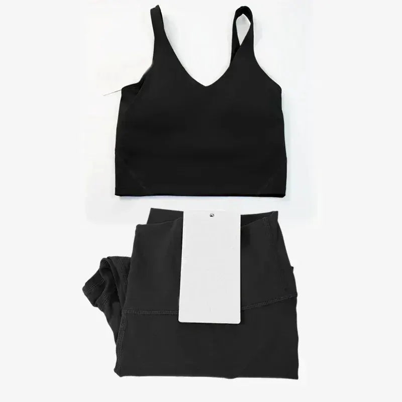 Classic women's 2-piece yoga outfit: U-shaped camisole top & high-waisted nude-feel leggings, suitable for fitness and workout. by All Mart Bristol Ltd