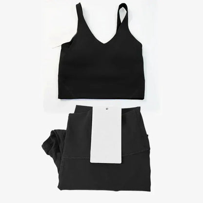 Classic women's 2-piece yoga outfit: U-shaped camisole top & high-waisted nude-feel leggings, suitable for fitness and workout. by All Mart Bristol Ltd
