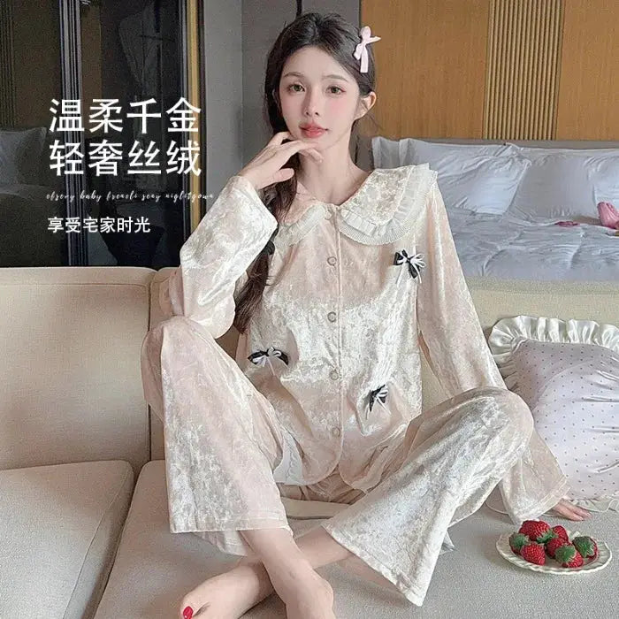 Hot New Women's Skin Friendly Comfortable Pajamas 2025 Cute Doll Collar Autumn Winter Luxury Fashion Home Furnishing Set Gift by All Mart Bristol Ltd