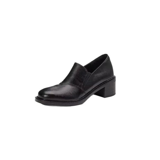 Chunky-heeled Non-slip Soft Leather Pumps Slip-on Loafers by Dropshipman