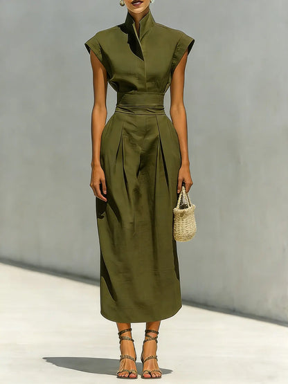 2026 European Style Formal Minimalist Women'S Spring Summer New High Waist Midi Dress, Crew Neck Loose Top, Office Wear Long Skirt by All Mart Bristol Ltd