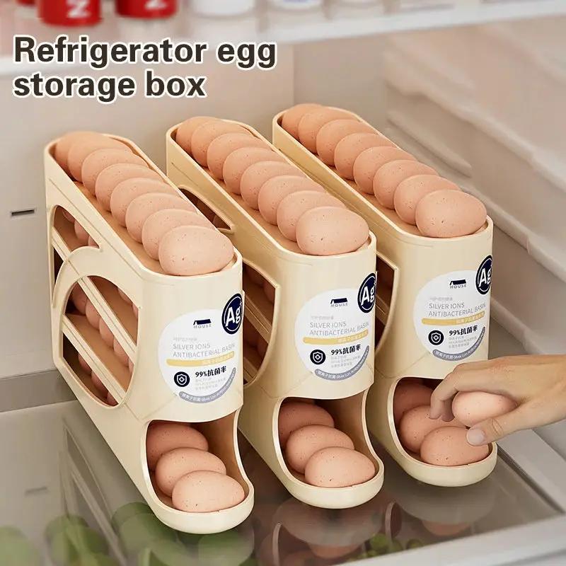 4-Tier Automatic Rolling Egg Rack Refrigerator Egg Storage Container Kitchen Fridge Egg Dispenser Refrigerator Organiser by All Mart Bristol Ltd