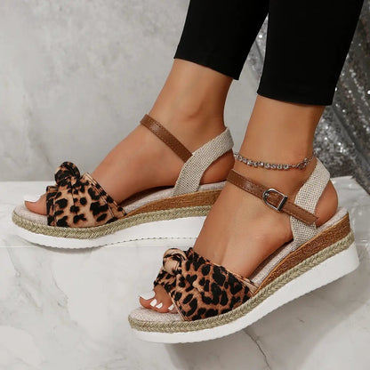 New Thick-soled Bow Sandals Summer Fashion Casual Linen Buckle Wedges Shoes For Women by Dropshipman