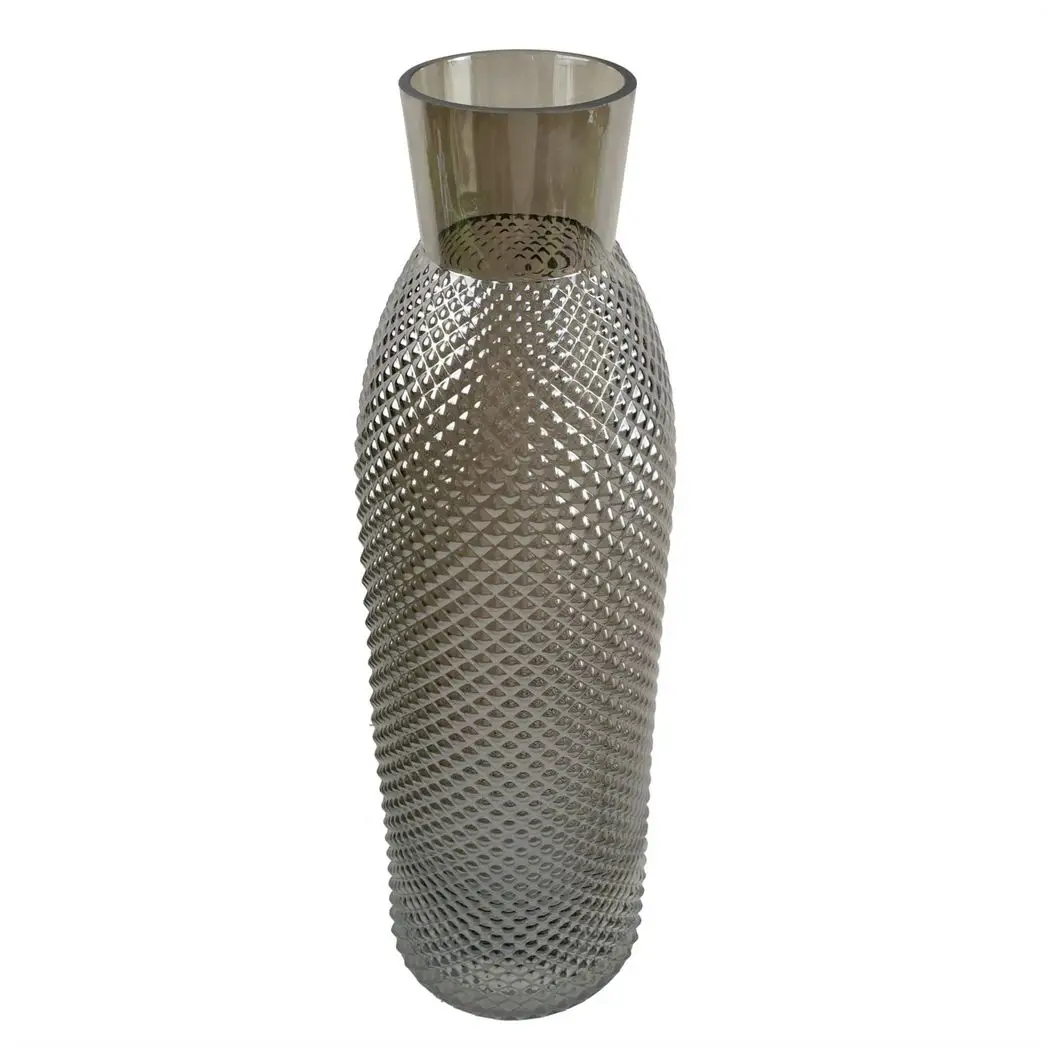 50cm Smoke Grey Diamond Tall Glass Vase by Leaf