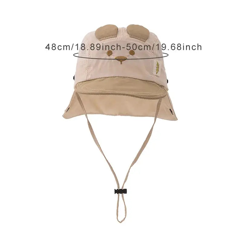 Boys Girls Neck Protection Kids Panama Hat Breathable Summer Baby Hat Cartoon Bear Ear Embroidery Quick Dry Fisherman Hats by All Mart Bristol Ltd