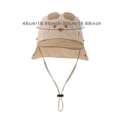 Boys Girls Neck Protection Kids Panama Hat Breathable Summer Baby Hat Cartoon Bear Ear Embroidery Quick Dry Fisherman Hats by All Mart Bristol Ltd