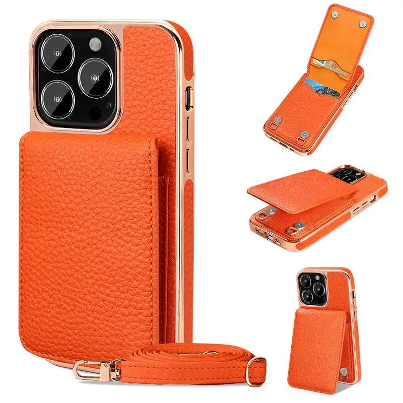 Litchi Pattern Wallet Lanyard Phone Case For 14 by Dropshipman