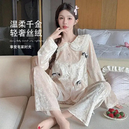 Hot New Women's Skin Friendly Comfortable Pajamas 2025 Cute Doll Collar Autumn Winter Luxury Fashion Home Furnishing Set Gift by All Mart Bristol Ltd