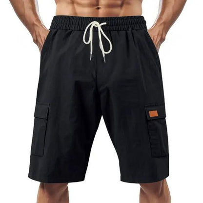 Loose Sports And Leisure Solid Color Linen Drawstring Shorts by Dropshipman