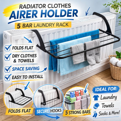 Radiator Clothes Airer Holder Folding Air Dryer Rail 5 Bar Laundry Rack Hanger by All Mart Bristol Ltd