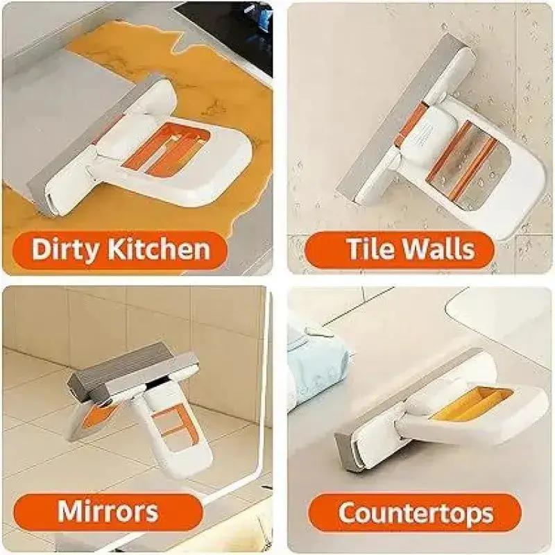 2025 New Upgrade Compact Self-Squeezing Mini Mop Set, Portable Wet-Dry Cleaning System with 2 Removable Washable Plastic Sponge Refills, for Small Spaces, Kitchen Counter (Orange) by All Mart Bristol Ltd