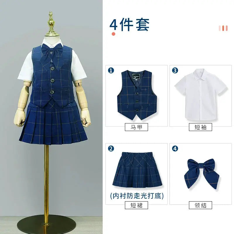 Kids British Plaid Vest Shirt Suit Pants Girls Waistcoat Blouse Skirts Children School Uniform Boys Korean Students Clothes Set by All Mart Bristol Ltd