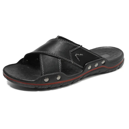 Outdoor Men's Shoes One-word Slippers Cowhide by Dropshipman