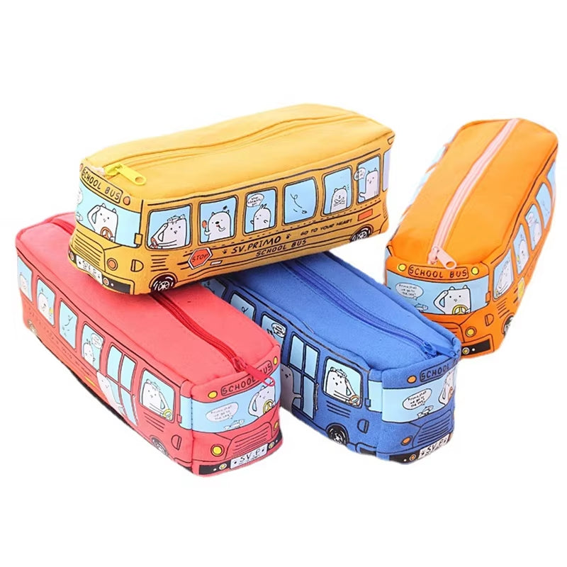 Creative Animal School Bus Stationery Canvas Pencil Case Storage Organizer Pencil Bag Gift Office School Stationery Supply by All Mart Bristol Ltd