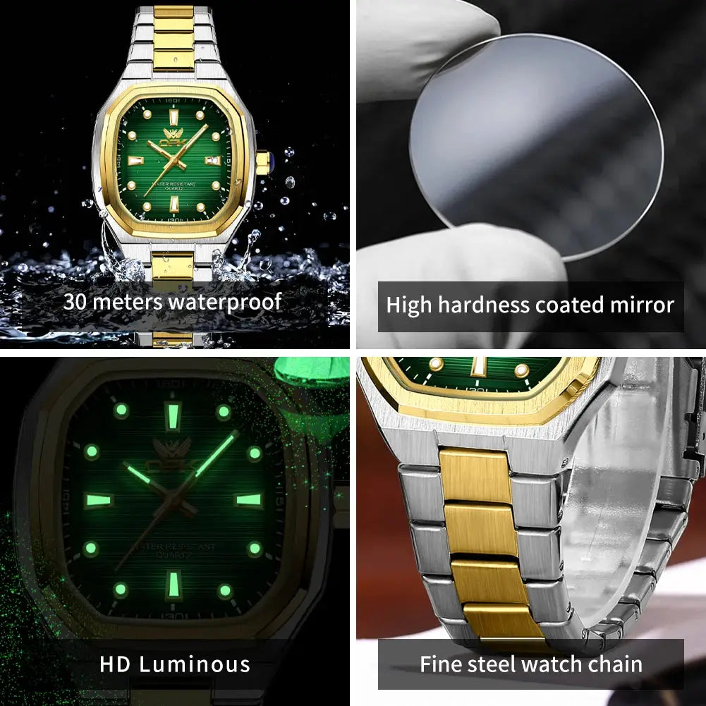 OPK 6044 Original Men Watches Stainless steel Waterproof New Men's Watch Square Dial Luminous Quartz Watch for Men by All Mart Bristol Ltd