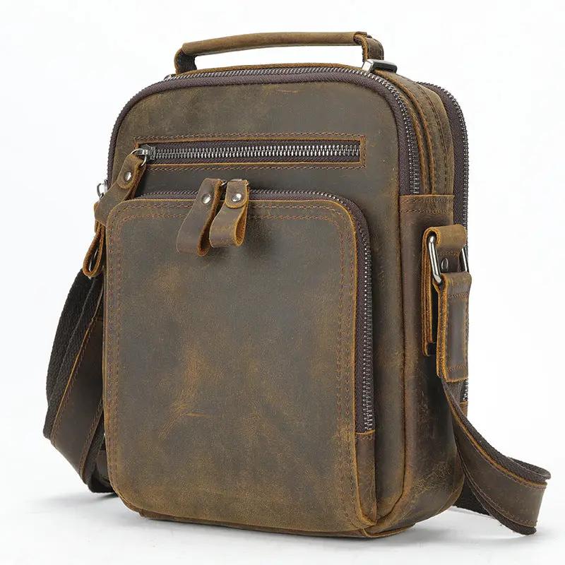 Genuine Leather Shoulder Messenger Bag Vintage Crazy Horse by Dropshipman
