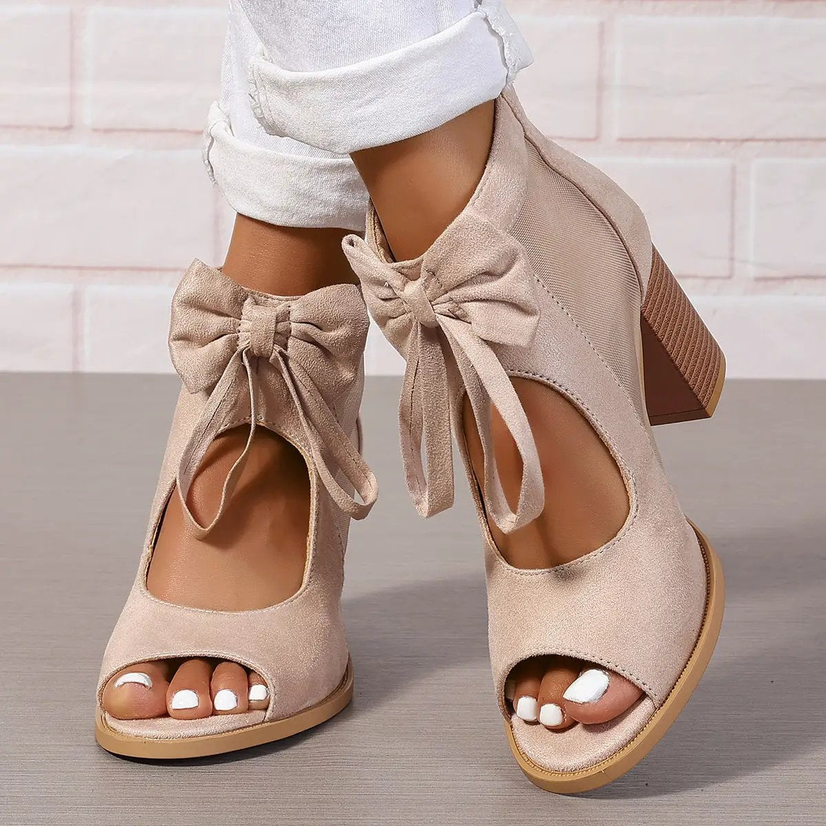 Platform Chunky High Heels Women's Sandals Bow Decoration Open Toe Block Ankle Strap Sandals For Dress Bridal Party Shoes by Dropshipman