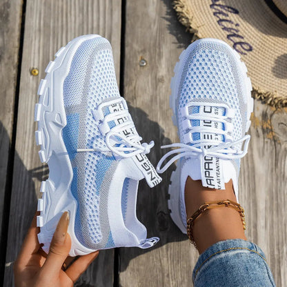 Flyknit Mesh Shoes Women's Breathable Lace-up Sneakers Walking Running Casual Shoes by Dropshipman