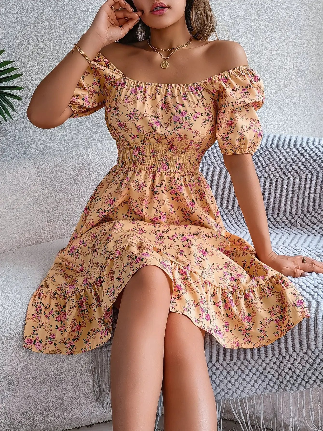 Floral Print Square Collar Dress Summer Fashion Ruffles Dresses Women's Clothing by Dropshipman