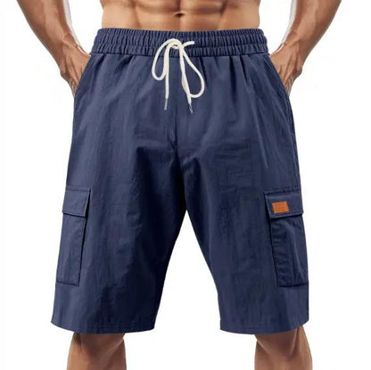 Loose Sports And Leisure Solid Color Linen Drawstring Shorts by Dropshipman