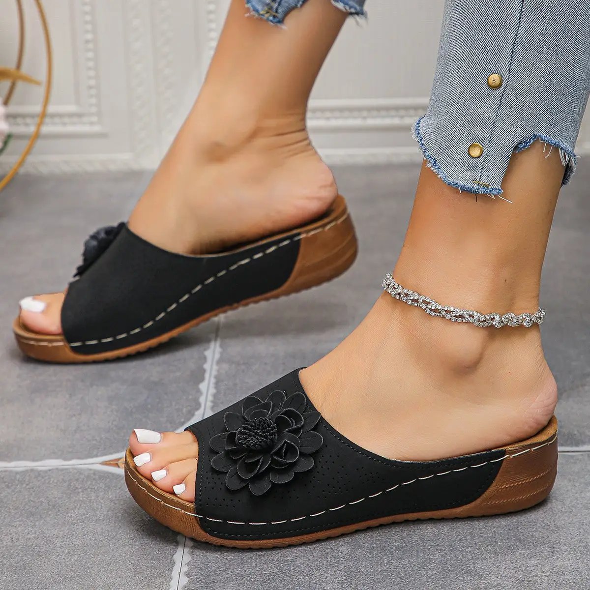 Flower Wedges Sandals Summer Fashion Retro Hollow Sandals Holiday Beach Shoes For Women by Dropshipman