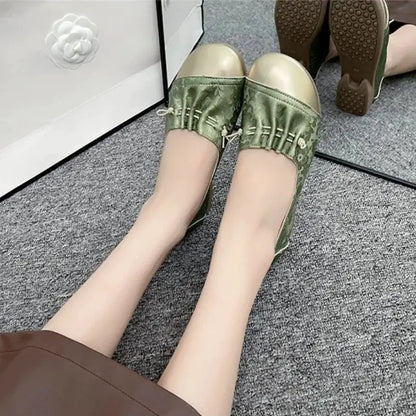 Chinese Style Color Block Slip-on Flats, Low Heel Comfortable Versatile Work Shoes for Women by All Mart Bristol Ltd
