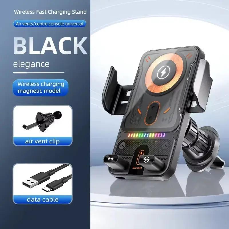 Car Universal Air Vent Electric Rotating Opening Closing Phone Holder 15W Wireless Charger Dual Coil Smart Phones Fast Charging by All Mart Bristol Ltd