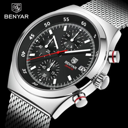 BENYAR Top Luxury Brand Men's Business Leisure Watch Mesh Band Quartz Timing Men's Watch 30 Meter Waterproof by All Mart Bristol Ltd