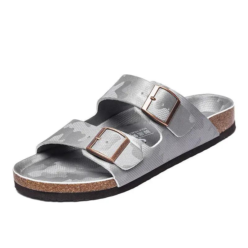 Platform Slippers Men's And Women's Same Frosted Leather Double-breasted Two-word Slippers by Dropshipman