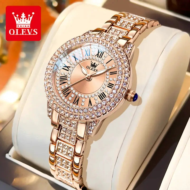 OLEVS Luxury Fashion ladies' watches Diamond dial waterproof diamond inlaid quartz watch for women beautiful trend dress watch by All Mart Bristol Ltd