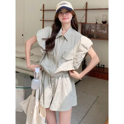 Women's Suit Fashion Two Piece Set Shirt Shorts Cotton Petite Women Summer Sweet Cool Youthful Fashionable Trendy High End by All Mart Bristol Ltd
