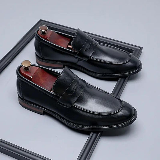 British-style Minimalist Business Formal Slip-on Casual Mens Leather Shoes by Dropshipman