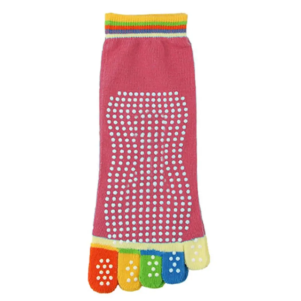 Non Slip Skid Pilates Yoga Socks Anti-Slip Full Toe with Grips Cotton[Pink] by Aquarius