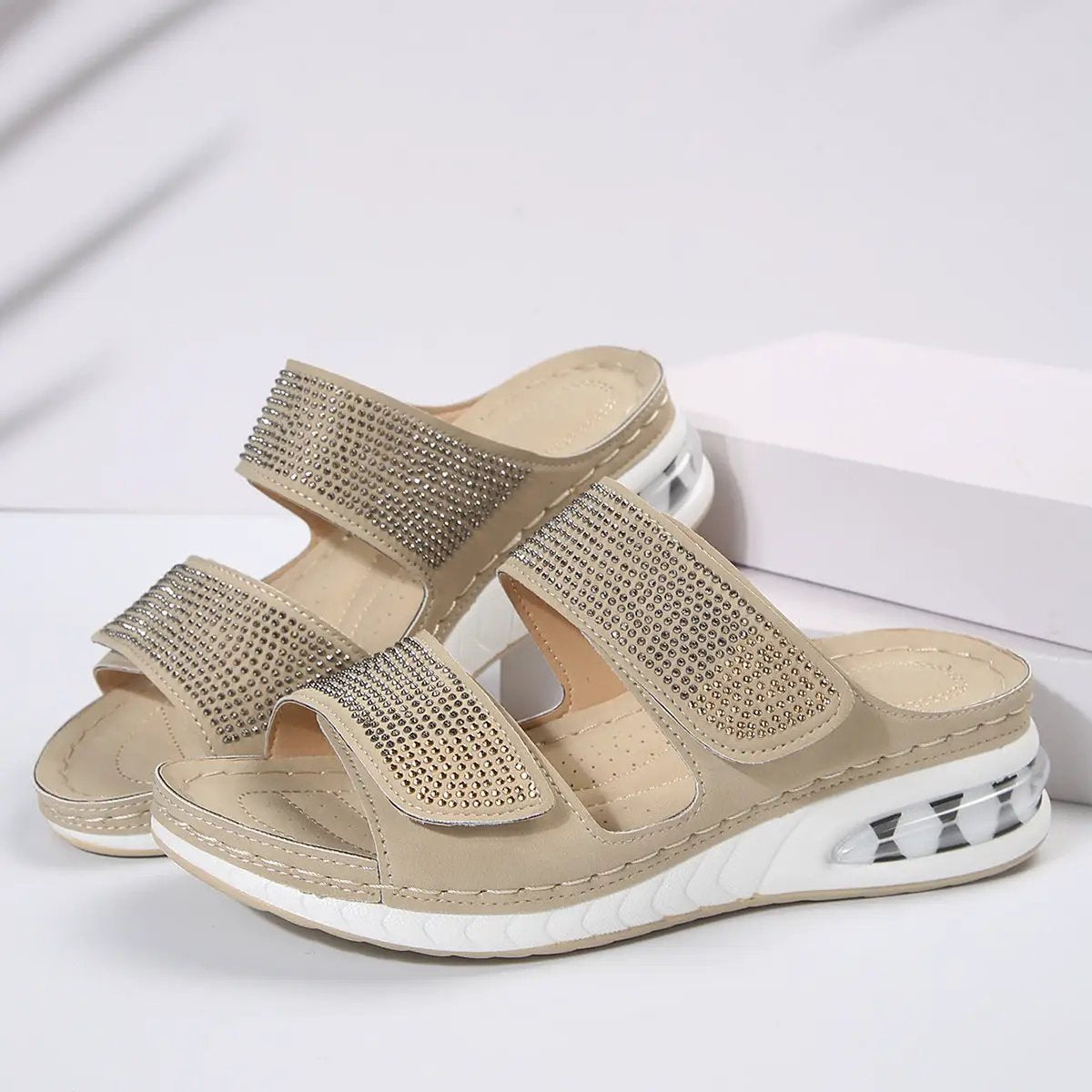 New Air Cushion Wedges Sandals Summer Casual Rhinestone Slides Roman Sandals For Women Non-slip Beach Shoes by Dropshipman