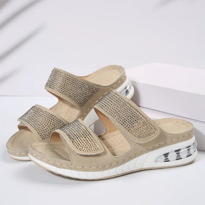 New Air Cushion Wedges Sandals Summer Casual Rhinestone Slides Roman Sandals For Women Non-slip Beach Shoes by Dropshipman