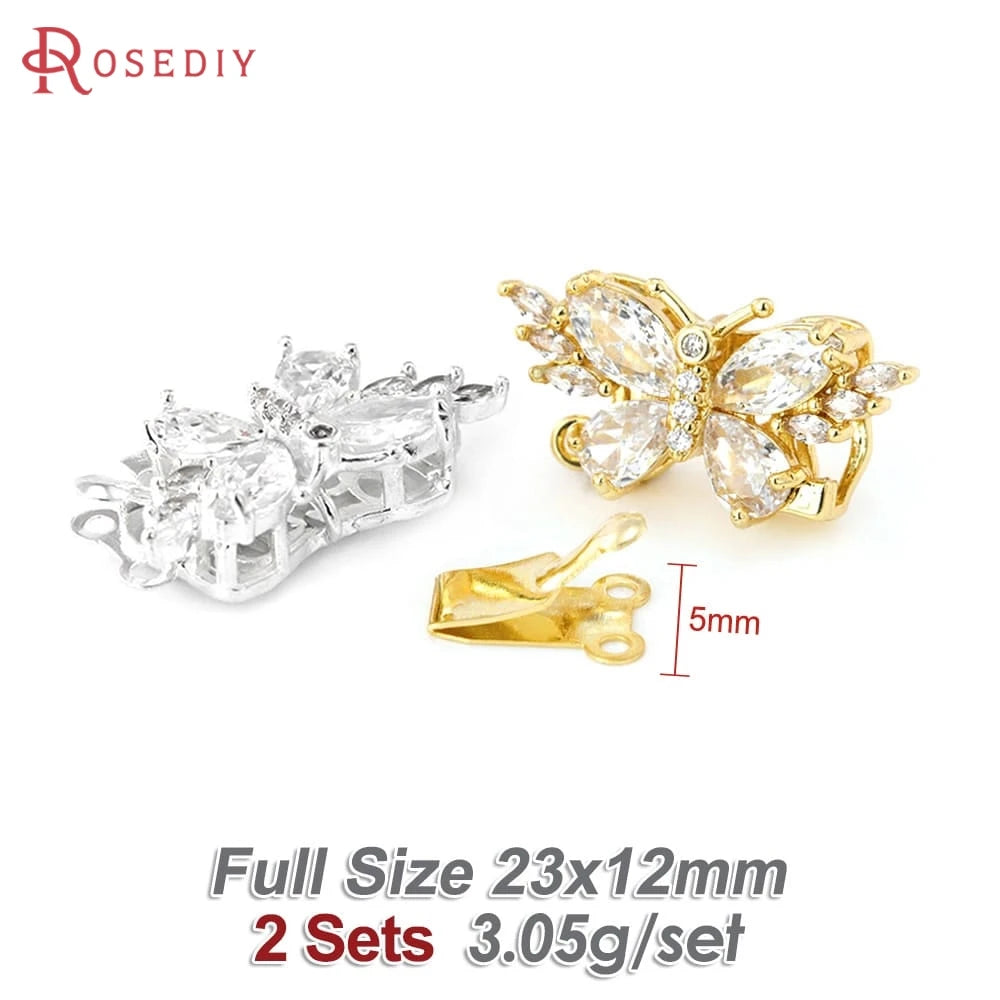 18K Gold Color Brass and Zircon Butterfly 1 Line and 2 Line Necklaces Connect Clasps Diy Jewelry Making Accessories Materials