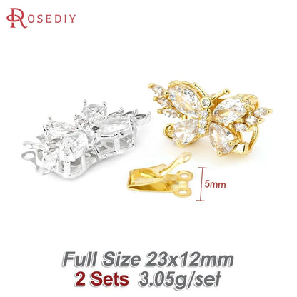 18K Gold Color Brass and Zircon Butterfly 1 Line and 2 Line Necklaces Connect Clasps Diy Jewelry Making Accessories Materials