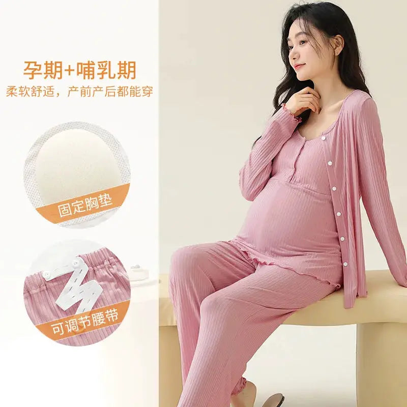 Modal Maternity Nursing Robe Set 3 Piece Postpartum Breastfeeding Pajamas with Chest Pads Hospital Labor Delivery Pregnancy Pjs by All Mart Bristol Ltd