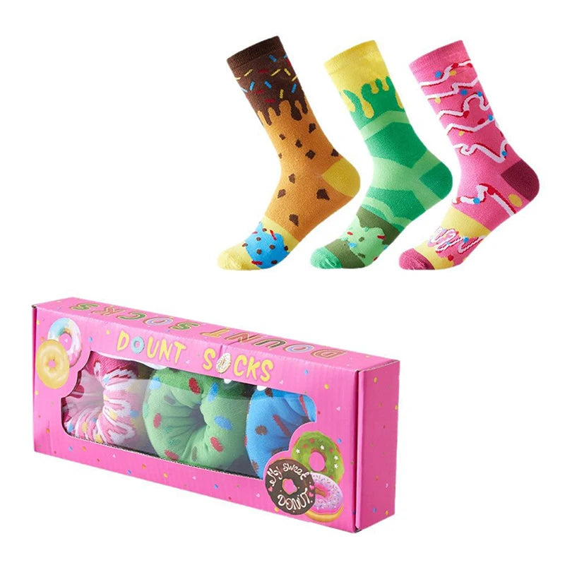 Mid-Calf Socks For Men And Women, Novelty And Fun Colorful Pink Donut Gift Box Socks, Comfortable And Breathable by All Mart Bristol Ltd