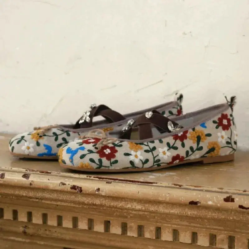 Embroidery Flower Ballet Flats Women Rhinestone Leopard Shallow Casual Footwear Female Comfy Fashion Brand Mary Jane Shoes Women by All Mart Bristol Ltd