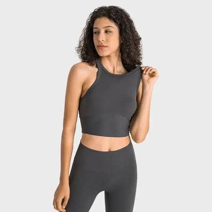Built-in chest patch, high-end women's yoga vest, nude feel Leica gym exercise sports bra, hanging neck style by All Mart Bristol Ltd