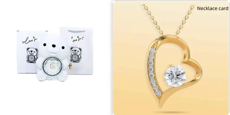 Rotating Bear Gift Box Eternal Rose Teddy Bear Jewelry Box With Necklace Valentine Wedding Special Present For Girlfriend Anniversary Gift Jewelry Box by Dropshipman