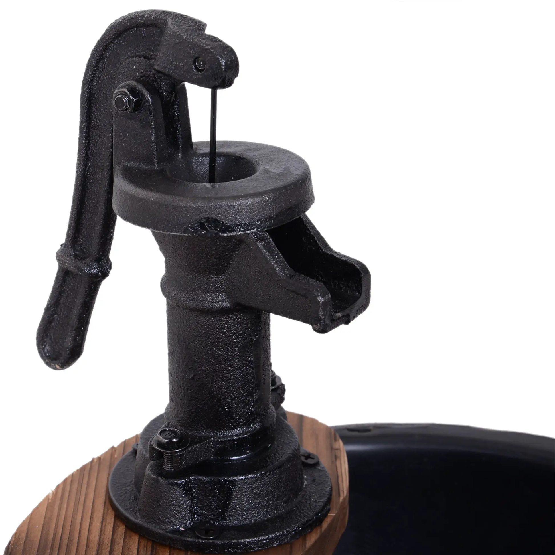 Outsunny Wood Barrel Pump Garden Fountain Water Feature Flower Planter Stand New by Outsunny